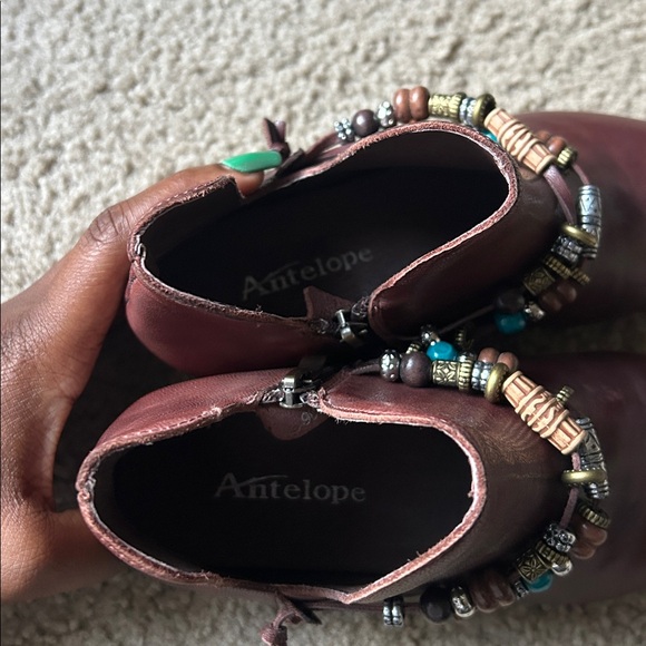 Antelope Red Brown Ankle Boots with Beaded Accents - Picture 6 of 11